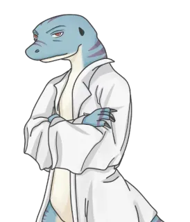 😒 กิ้งก่า, นักวิทยาศาสตร์, สัตว์เลื้อยคลาน, เสื้อกาวน์, มานุษยรูปนิยม telegram sticker