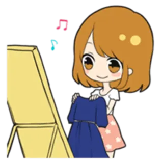 👗 mulher, vestido, chibi, música, fofo whatsapp sticker
