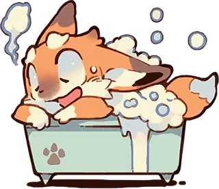 ☺️ лиса, ванна, милый, животное, мультфильм, пузыри, сонный telegram sticker