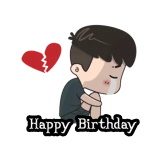 😭 Happy Birthday aniversário, triste, menino, coração partido, desenho animado, feliz whatsapp sticker