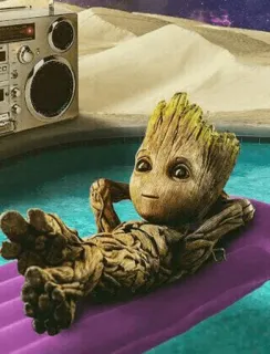 🌴 Groot Guardians of the Galaxy Groot, Baby Groot, Marvel, Vệ binh dải Ngân Hà, Thư giãn, Hồ bơi telegram sticker
