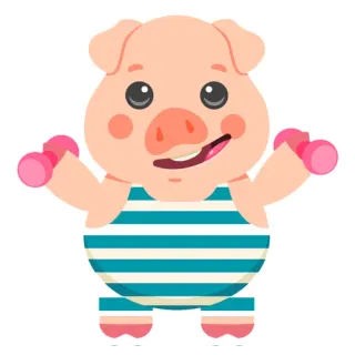 😄 pig, cute, exercise, fitness, weightlifting, cartoon, animal telegram sticker