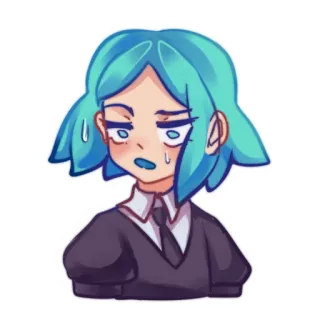 😯 Anime, Cartoon, Personage, Digitale kunst, Blauw haar, Zweetdruppel, Houseki no Kuni, Phosphophyllite telegram sticker