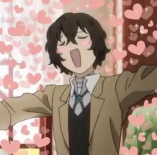 🍆 Dazai Osamu Bungo Stray Dogs Anime, Charakter, Herzen, Fröhlich, Liebe telegram sticker