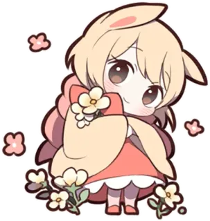 🤔 Anime, Chibi, Kawaii, Królik, Kwiaty, Słodkie telegram sticker