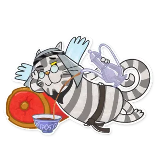 😉 gato, chá, xícara, despejando, desenho animado, listrado telegram sticker