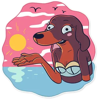 💁 anjing, putri duyung, matahari, pantai, kartun, hewan telegram sticker