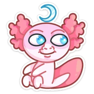🌃 axolotl, autocollant, dessin animé, animal, mignon, rose, lune, kawaii whatsapp sticker