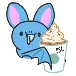 ☕️ PSL ค้างคาว, กาแฟ, Pumpkin Spice Latte, สัตว์, เครื่องดื่ม, น่ารัก, การ์ตูน telegram sticker