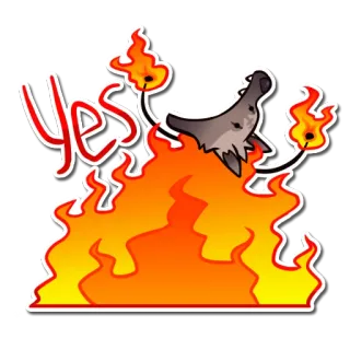 🔥 Yes ogień, płomienie, wilk, tak, kreskówka whatsapp sticker
