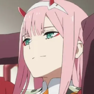 🍓 Zero Two Darling in the Franxx Anime, Zero Two, Darling in the Franxx, Cheveux roses, Cornes telegram sticker