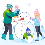 ☃️ family, snowman, winter, snow, building, happy telegram sticker