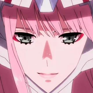 🍓 Zero Two Darling in the Franxx Anime, pinke Haare, Hörner, Mädchen, Zero Two, Darling in the Franxx telegram sticker