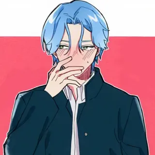 ❤️ Anime, Cabelo azul, Corado, Uniforme escolar, Personagem masculino, Mangá, Ilustração telegram sticker