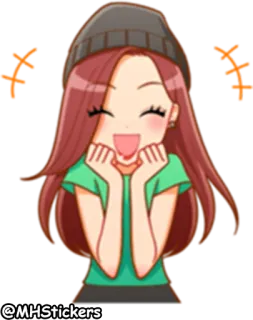 😆 @MHStickers adesivo, desenho animado, menina, feliz, fofo, gorro, MHStickers, sorrindo telegram sticker