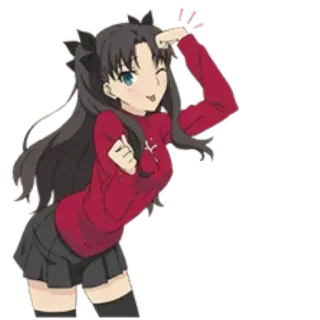 😋 Rin Tohsaka Fate/stay night anime, cartoon, girl, character, smiling, winking, cute, fanart whatsapp sticker