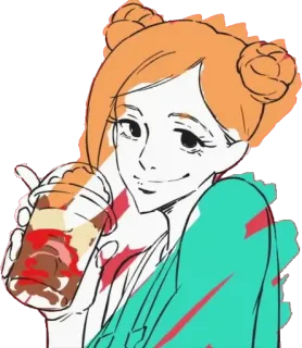 😊 женщина, напиток, причёска, мультфильм, аниме telegram sticker