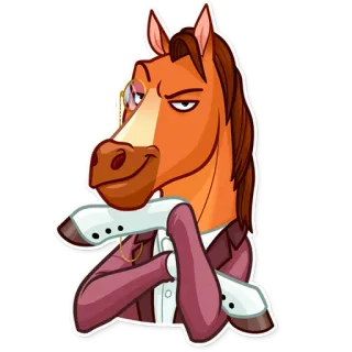 😏 cheval, dessin animé, animal, monocle, costume, suffisant telegram sticker