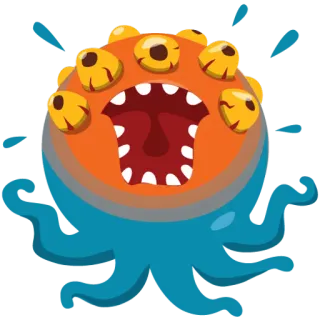 😡 괴물, 만화, 눈, 입, 생물, 주황색, 파란색 telegram sticker