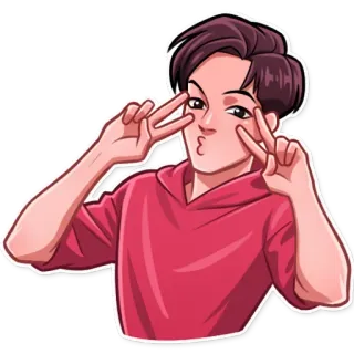 ✌️ cartoon, peace sign, young adult, casual wear, selfie, pink hoodie telegram sticker