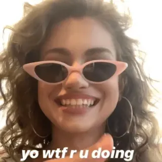 💄 yo wtf r u doing mulher, óculos de sol, WTF, gíria, pergunta whatsapp sticker