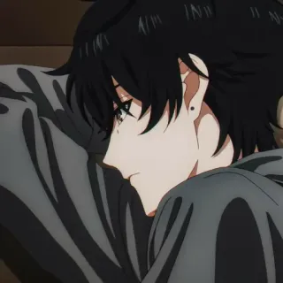 🕳 Anime, Chico, pelo negro, serio, retrato whatsapp sticker