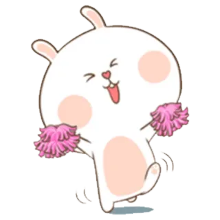 😉 conejo, conejito, animadora, pompones, lindo, alegre, feliz whatsapp sticker