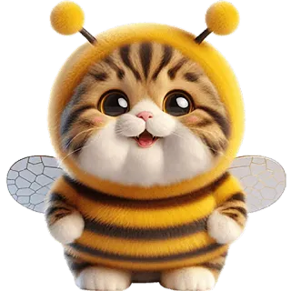🥹 แมว, ผึ้ง, ชุด, น่ารัก, สัตว์, การ์ตูน whatsapp sticker