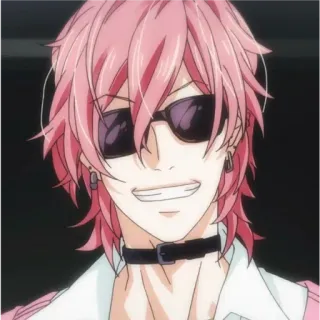 😁 anime, personagem, cabelo rosa, óculos de sol telegram sticker