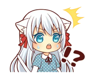 ⁉ Anime, Cartoon, Katzenohren, Überrascht, Ausrufezeichen telegram sticker