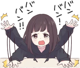 😡 バン バン バン animé, fille, frange, pleurs, contrarié, criant whatsapp sticker