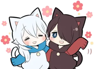 👋 gato, chibi, anime, lindo, kawaii, dibujos animados, amigos telegram sticker