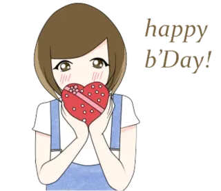 💝 happy b'Day! joyeux anniversaire, cadeau, coeur, anime, fille telegram sticker