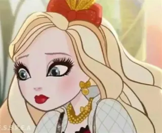 😔 Apple White Ever After High кукла, блондинка, принцесса, мультфильм, анимированный, женщина telegram sticker