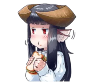 🍞 Anime, Ragazza, Mangiare, Panino, Carino, Cartone animato, Illustrazione telegram sticker