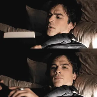 😒 Damon Salvatore The Vampire Diaries vampiro, cama, tele, actor, acostado telegram sticker