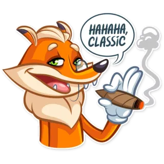 😉 HAHAHA, CLASSIC fox, cigar, smoking, cartoon, humor telegram sticker