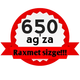 😜 650 ag'za
Raxmet sizge!!! telegram sticker