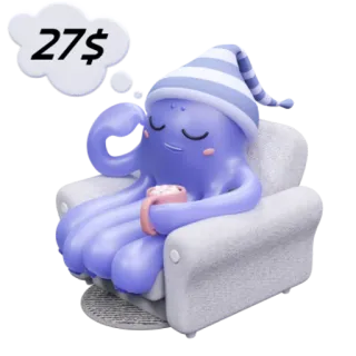 😌 27$ polvo, sonolento, sonhando, cadeira, caneca, fofo, desenho animado, azul whatsapp sticker