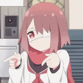 🌀 Anime, Fille, Mignon, Cheveux roux, Cache-œil, Pointant, Dessin animé telegram sticker