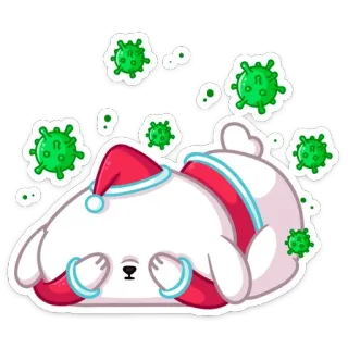 🦠 Коронавирус, Вирус, Кролик, Шапка Санты, Болезнь, Мультфильм, Стикер whatsapp sticker