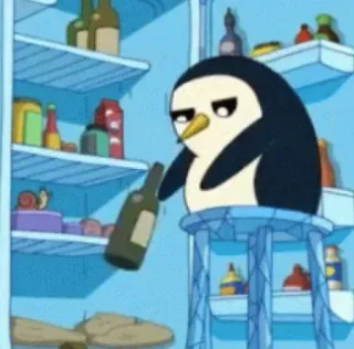 😡 Gunther Adventure Time penguin, alcohol, cartoon, anime, fridge, drinking telegram sticker
