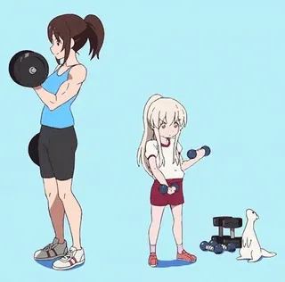 💪 Anime, Haltérophilie, Exercice, Entraînement, Fitness, Dessin animé telegram sticker