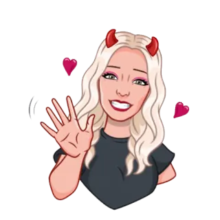 🖐 kreskówka, diabeł, rogi, kobieta, serca, machanie, blondynka telegram sticker