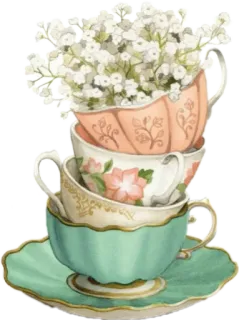 ☕️ ถ้วยชา, ชา, ดอกไม้, ลายดอก, วินเทจ, น่ารัก telegram sticker