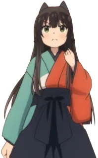 😕 chica anime, linda, personaje, pelo largo, ropa tradicional, kawaii whatsapp sticker