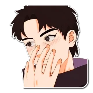 😳 Anime, Chico, Sonrojo, Tímido, Dibujo animado, Pegatina, Lindo whatsapp sticker