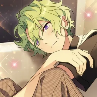 😢 Anime, Personagem de anime, Arte, Ilustração, Cabelo verde, Olhos roxos whatsapp sticker