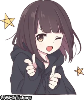 😉 @MHStickers Anime, Garota, Adesivo, Fofo, Desenho animado, Polegar para cima telegram sticker