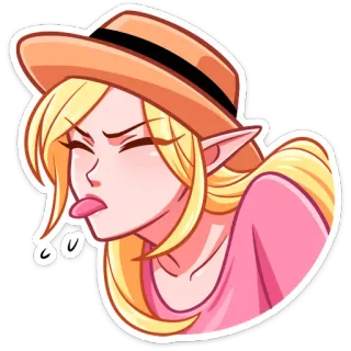 ⏺ chica, elfo, sombrero, lengua, rubia, rosa telegram sticker